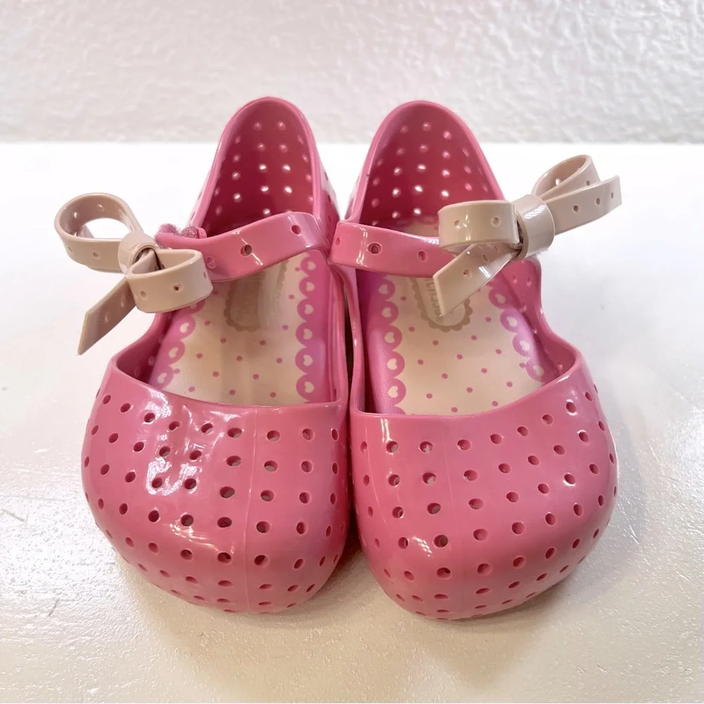 ♥️ 2X HP MINI MELISSA Furadinha X Mary Janes Sz 5 Pink Bow Jellies Toddler NWOT - Picture 2 of 10
